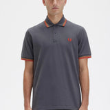 Polo Fred Perry M12 Gris Plomizo Naranja Rojo Cibernético Made In England - ECRU