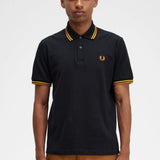Polo Fred Perry M12 Negro Amarillo Naranja Cibernético Made In England - ECRU