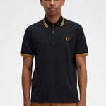 Polo Fred Perry M12 Negro Amarillo Naranja Cibernético Made In England - ECRU