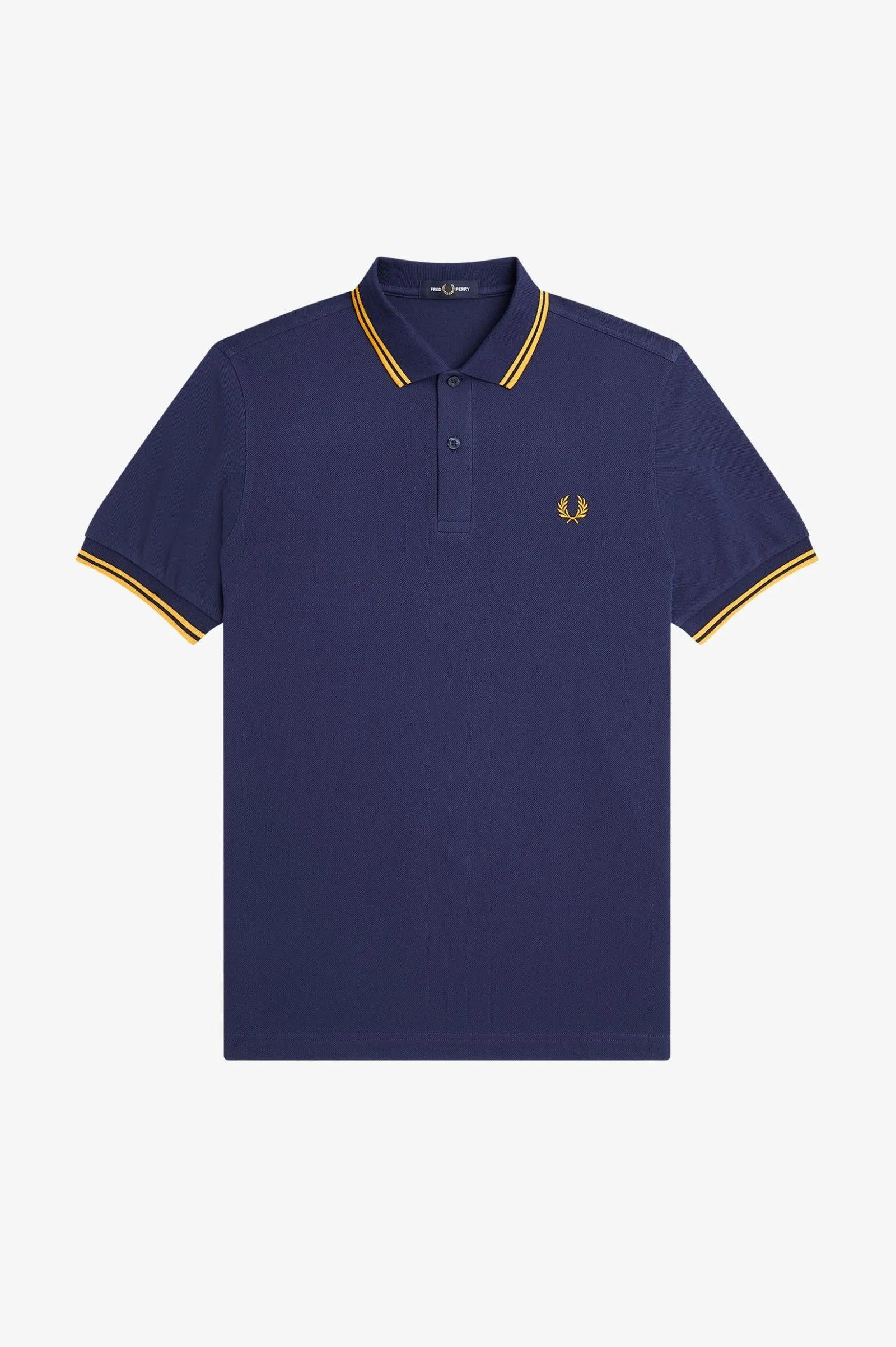 Polo Fred Perry M3600 Azul marino francés Hora dorada - ECRU