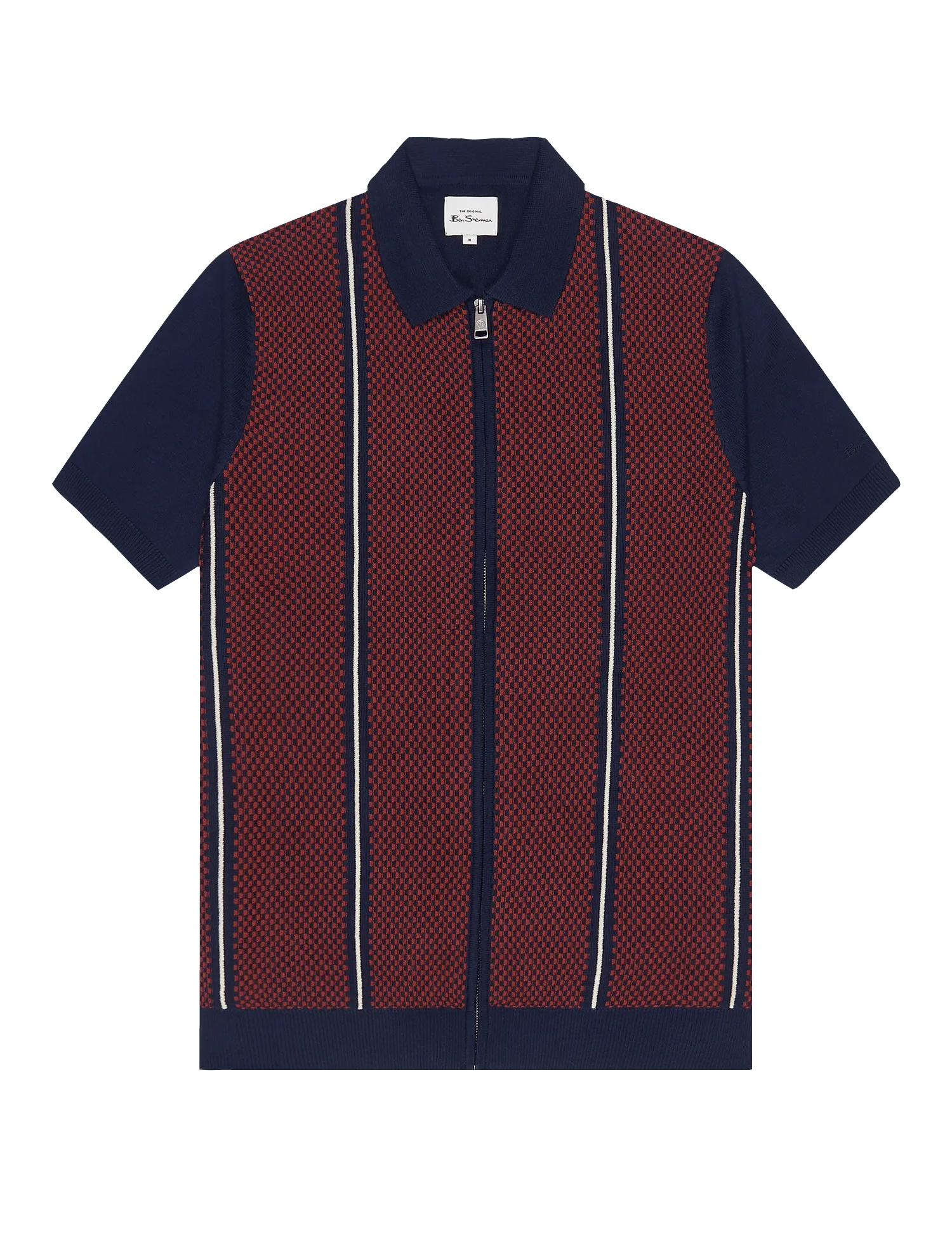 Polo Jacquard De Manga Corta Con Cremallera Y Punto - Marine - ECRU