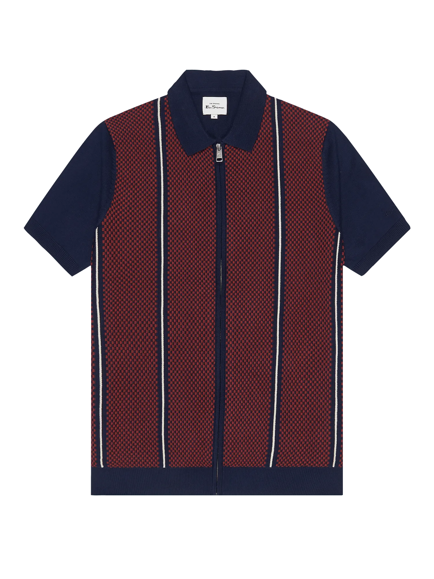 Polo Jacquard De Manga Corta Con Cremallera Y Punto - Marine - ECRU