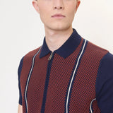 Polo Jacquard De Manga Corta Con Cremallera Y Punto - Marine - ECRU