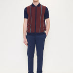 Polo Jacquard De Manga Corta Con Cremallera Y Punto - Marine - ECRU