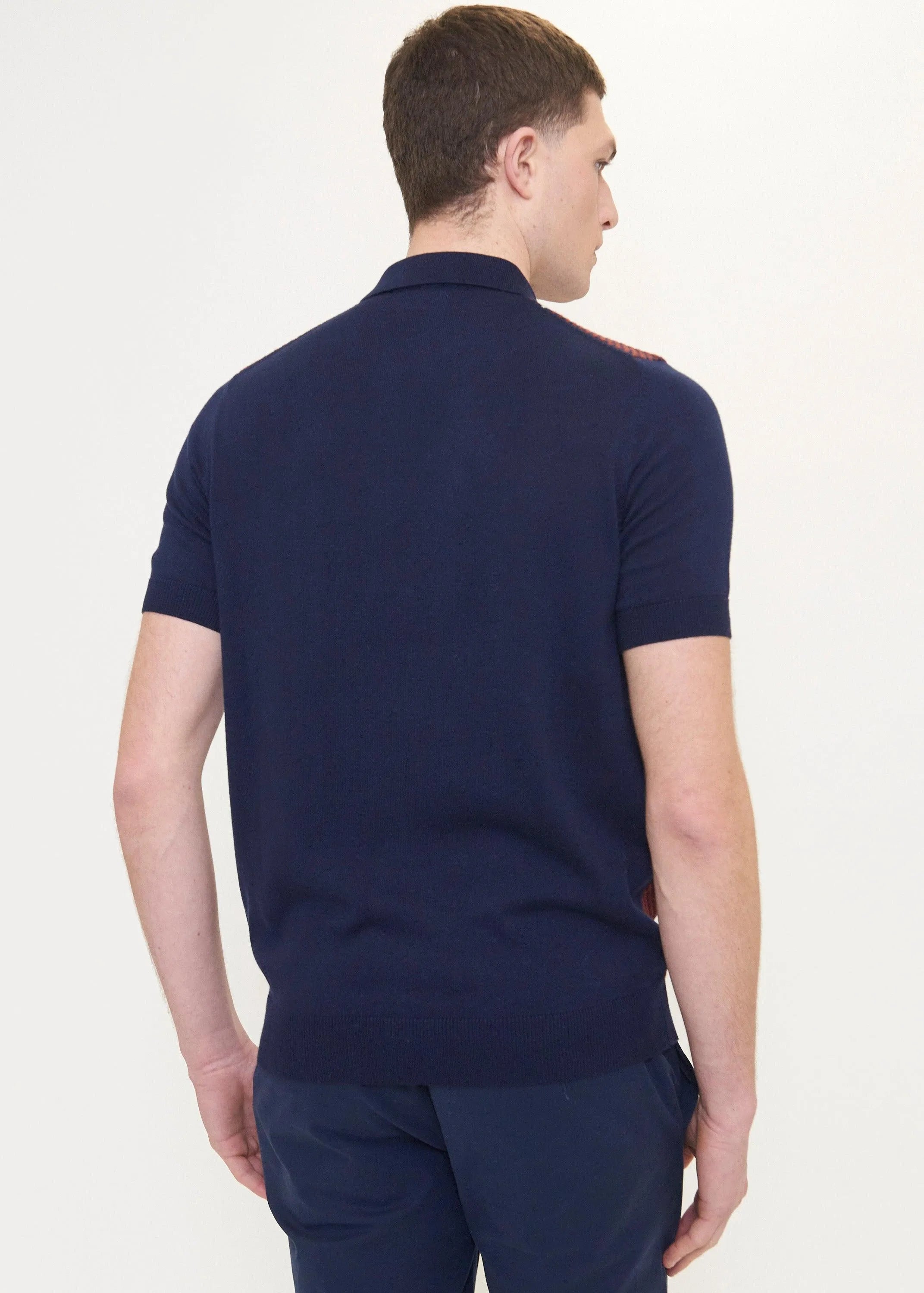 Polo Jacquard De Manga Corta Con Cremallera Y Punto - Marine - ECRU