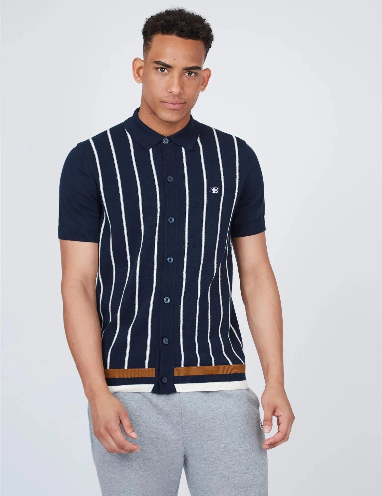 Polo Stripe Button Through - ECRU