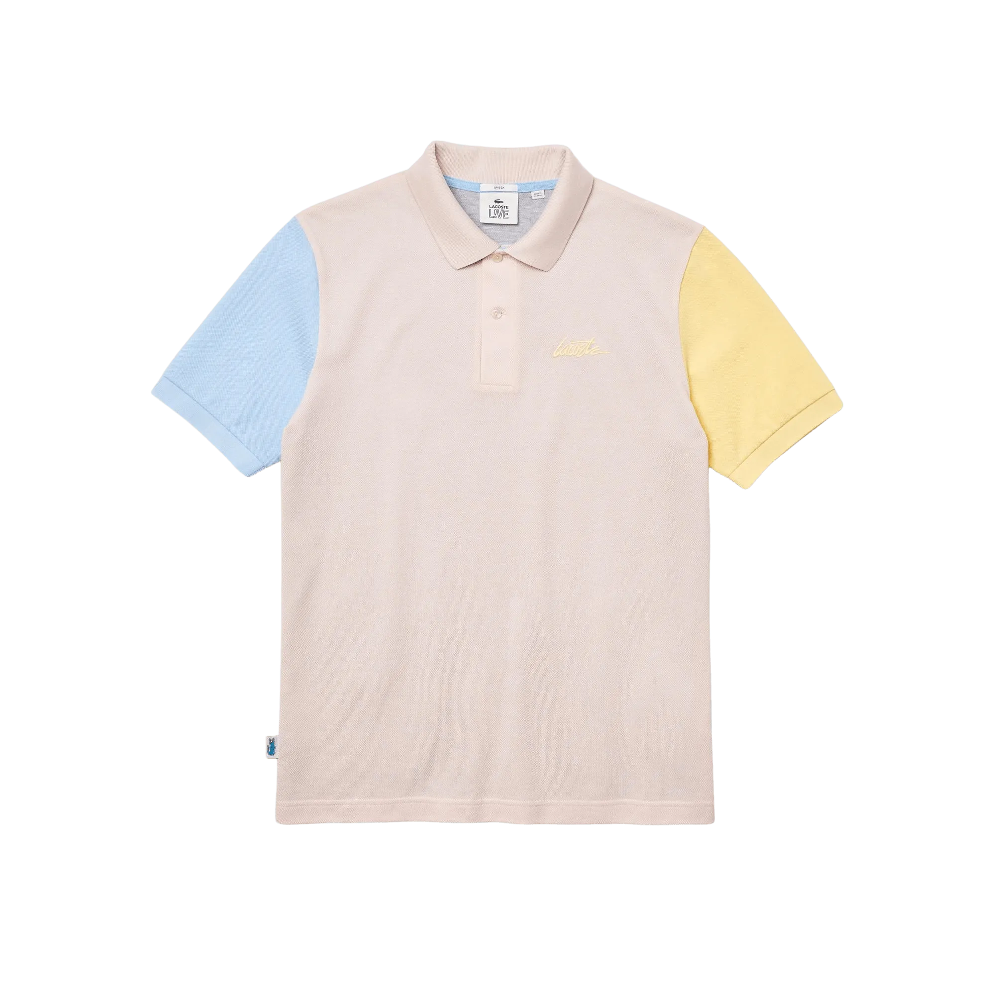 Polo unisex Lacoste L!VE relaxed fit en piqué de algodón con diseño color block - ECRU