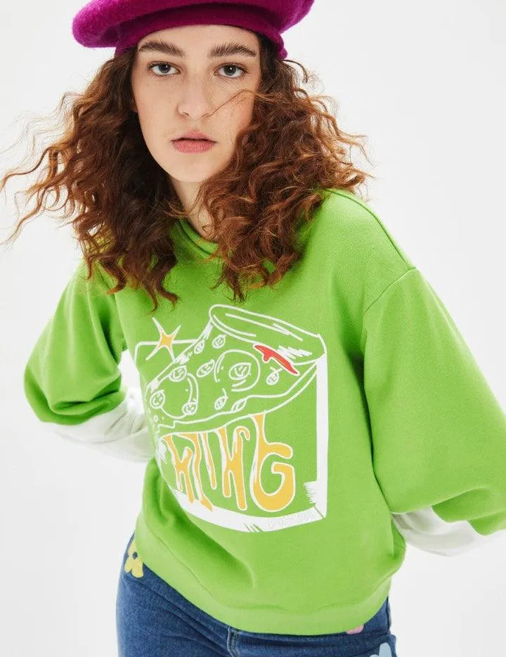 Sudadera abullonada pizza - ECRU