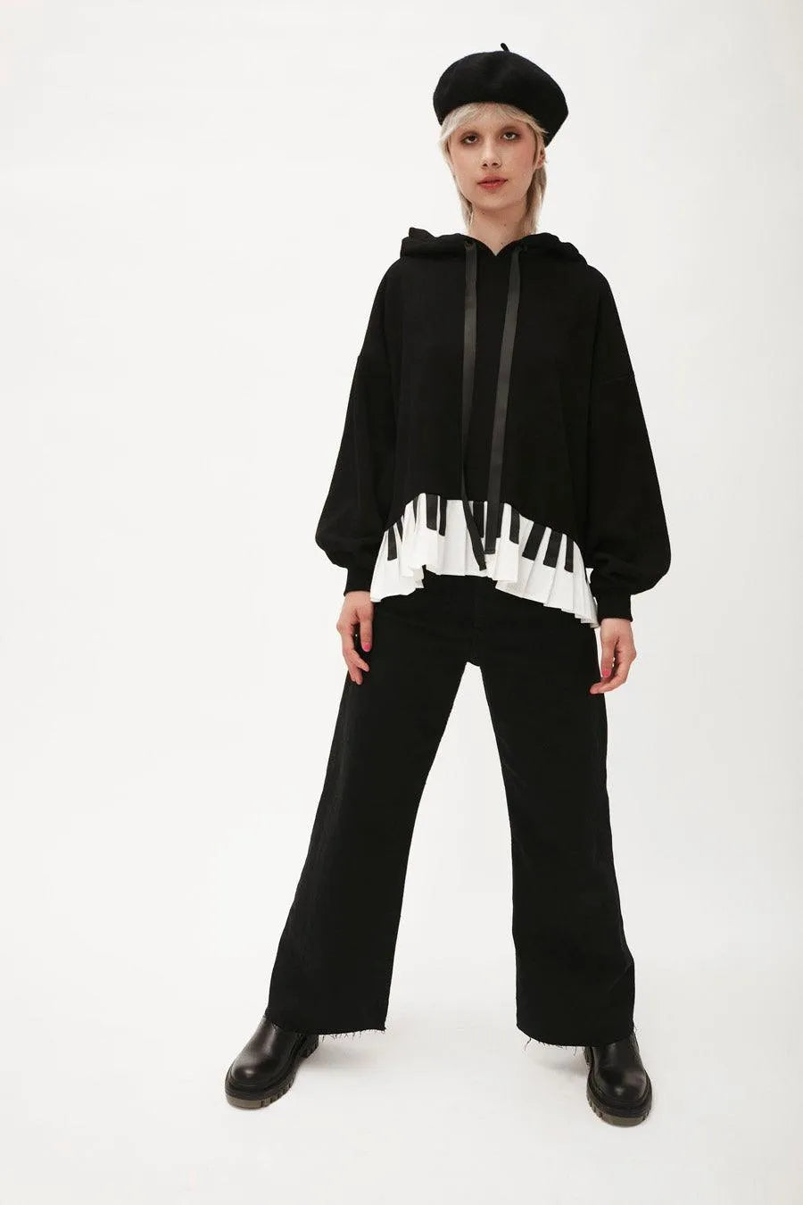 Sudadera capucha piano - ECRU