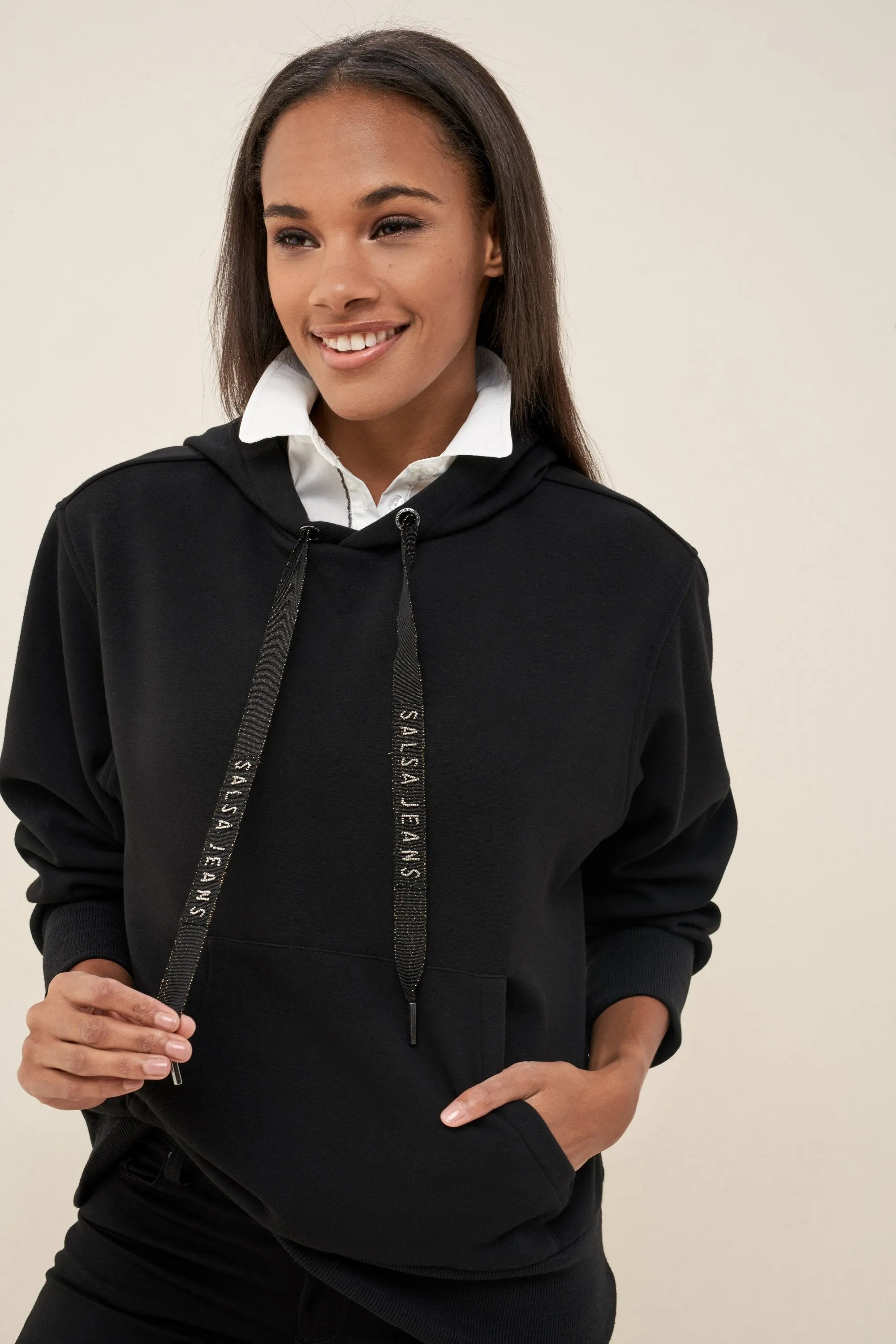 SUDADERA CON TIRAS SALSA - ECRU