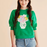 Sudadera corta manga abullonada - ECRU