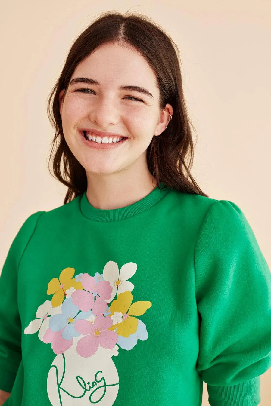 Sudadera corta manga abullonada - ECRU