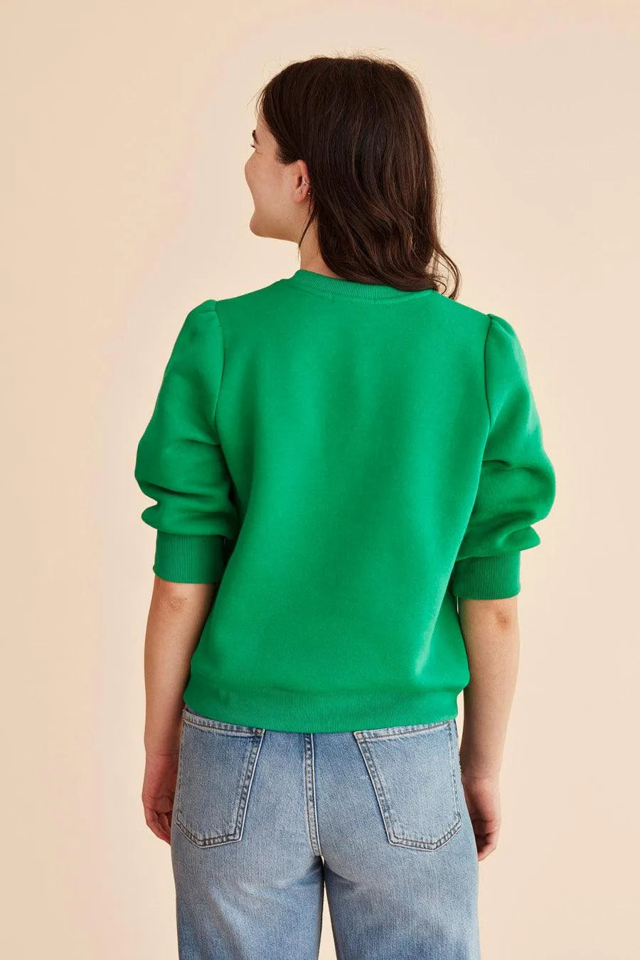 Sudadera corta manga abullonada - ECRU