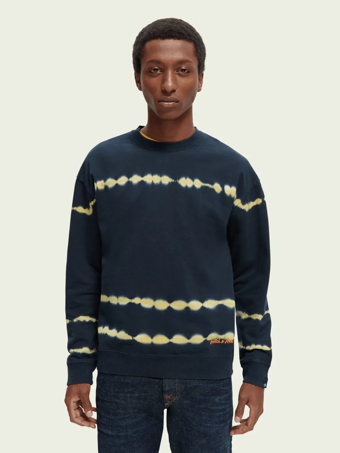 Sudadera de cuello redondo de felpa con teñido anudado - ECRU