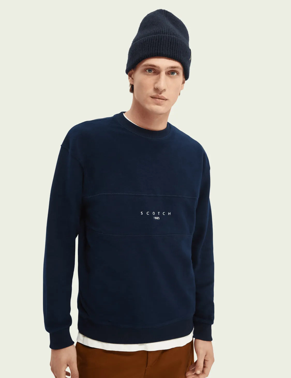 Sudadera de felpa cepillada con paneles cosidos - ECRU