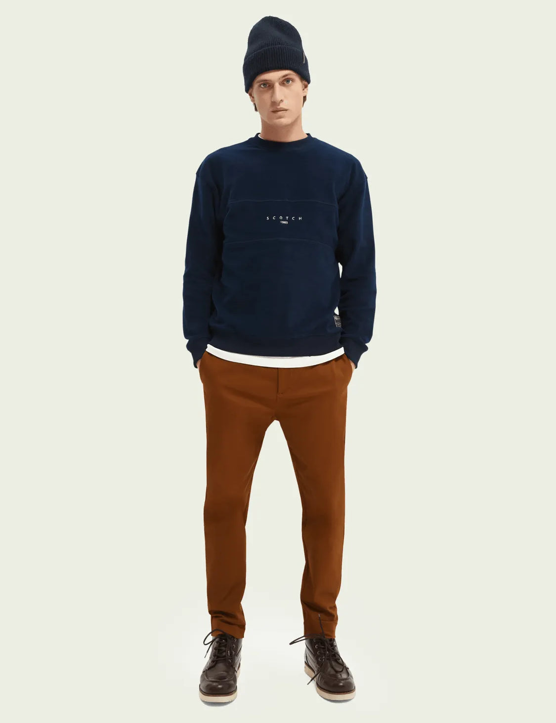 Sudadera de felpa cepillada con paneles cosidos - ECRU