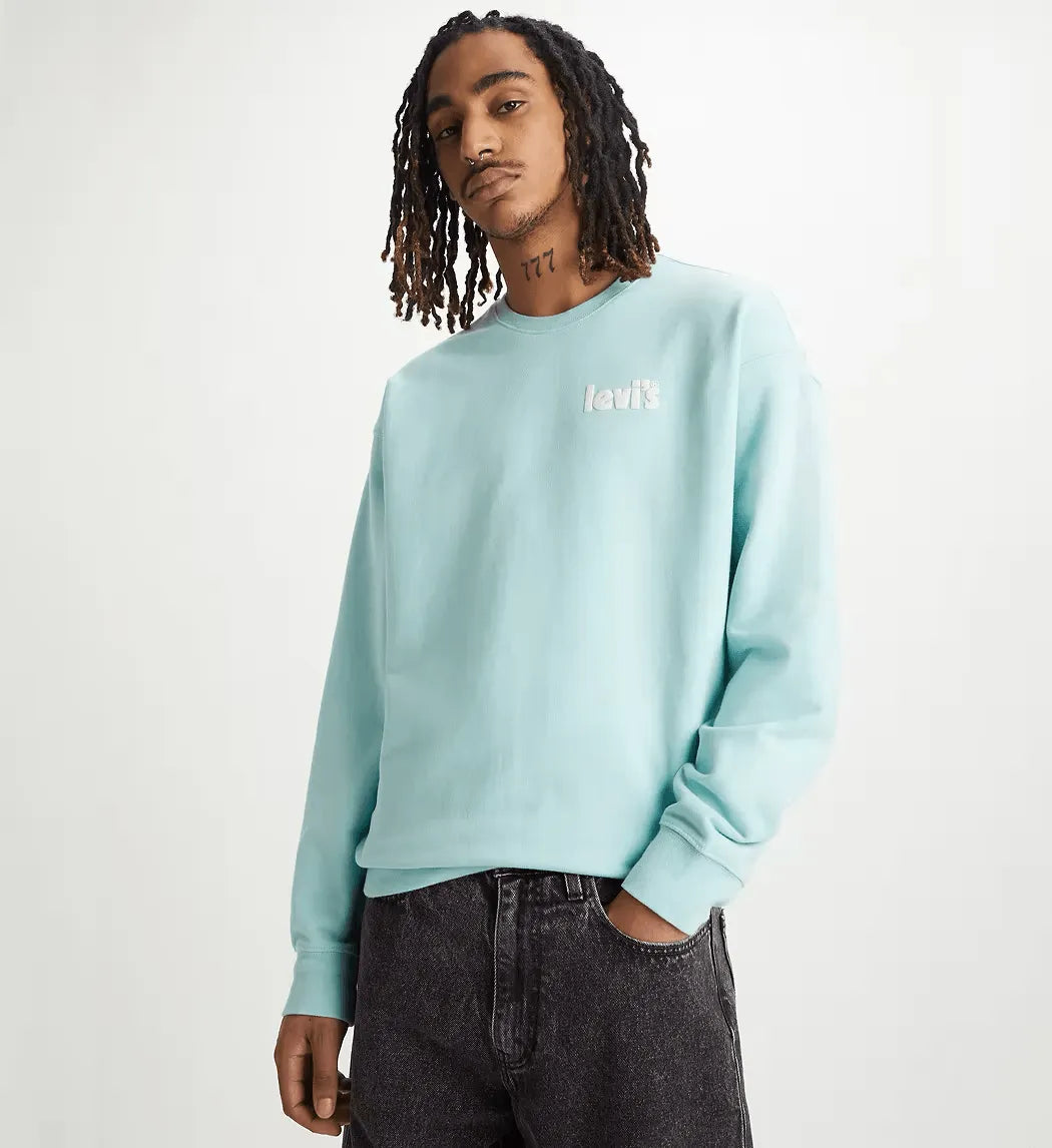 Sudadera Levi's® de Hombre Holgada De Cuello Redondo Pastel Turquoise Azul - ECRU