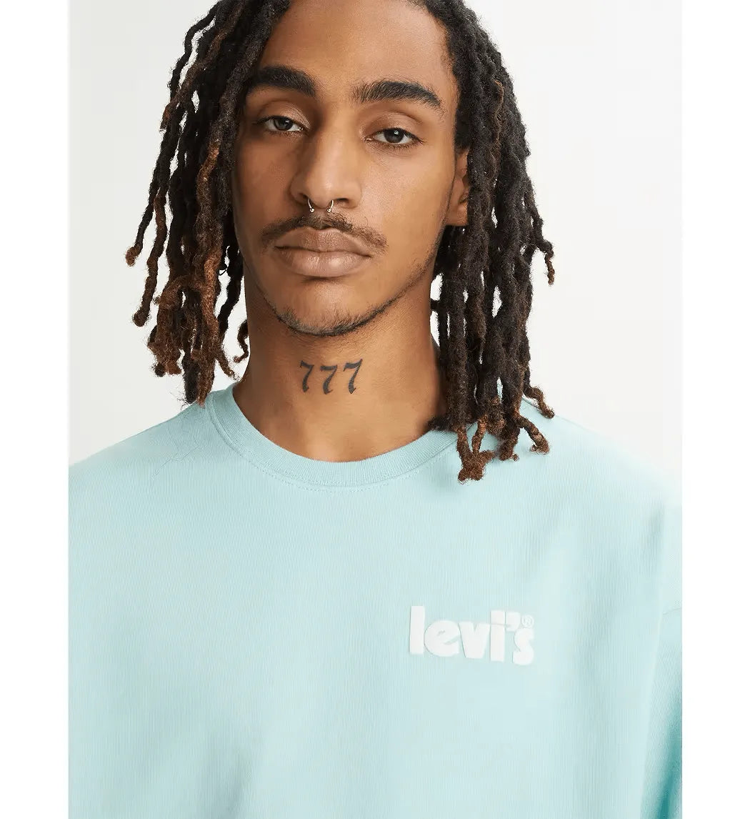 Sudadera Levi's® de Hombre Holgada De Cuello Redondo Pastel Turquoise Azul - ECRU