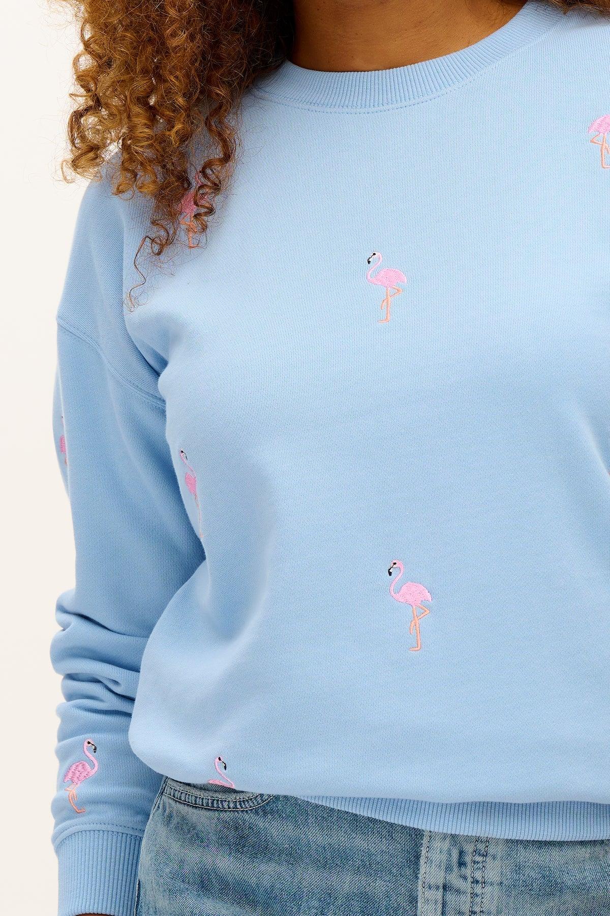 Sudadera Sugarhill Noah Blue Flamingo Embroidery - ECRU