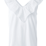 Top con escote de pico con volante en bordado inglés - ECRU