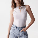 Top de Punto Salsa Jeans de Mujer con Cuello Halter - ECRU
