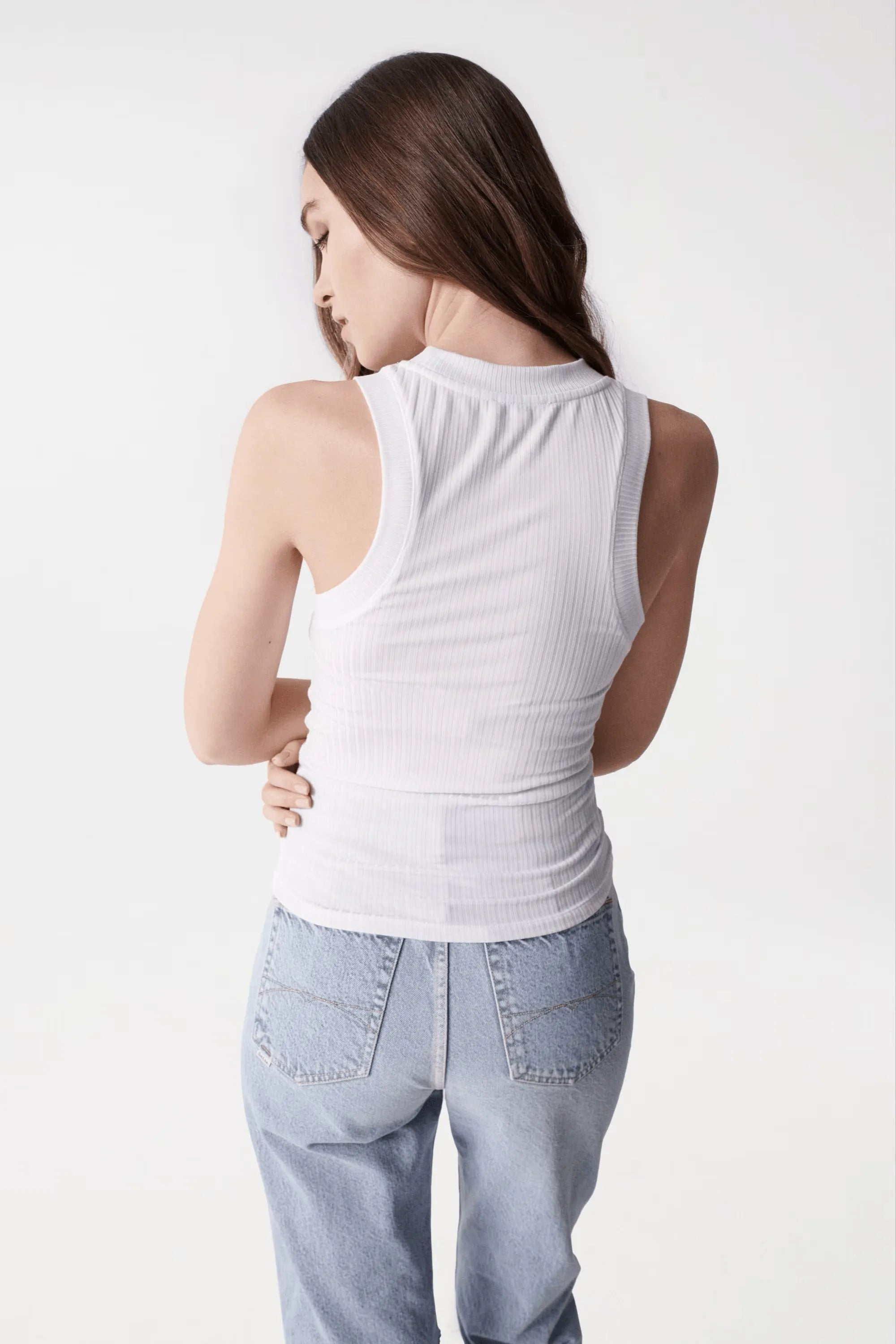 Top de Punto Salsa Jeans de Mujer con Cuello Halter - ECRU