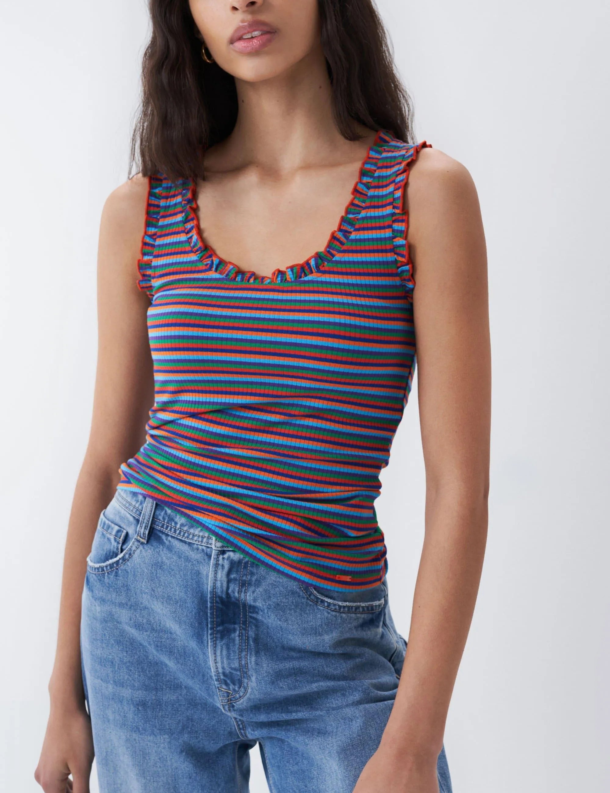 Top de tirantes de rayas multicolor - ECRU