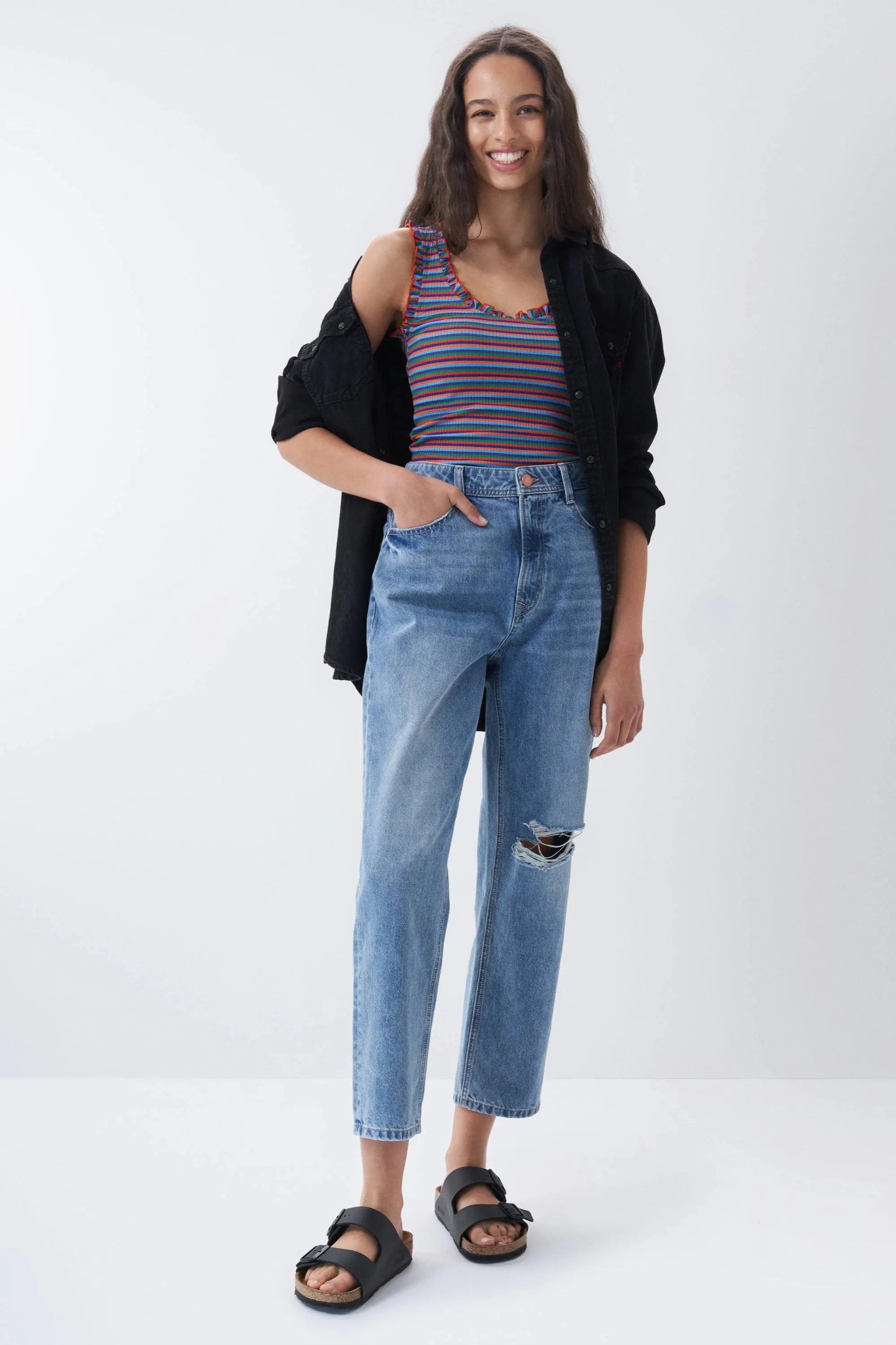 Top de tirantes de rayas multicolor - ECRU