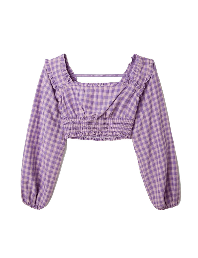 Top manga abullonada cuadros vichy - ECRU