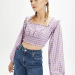 Top manga abullonada cuadros vichy - ECRU