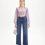 Top manga abullonada cuadros vichy - ECRU