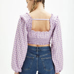 Top manga abullonada cuadros vichy - ECRU