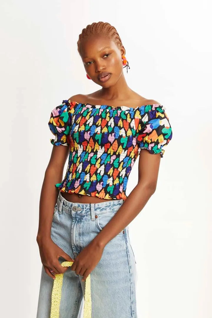 Top nido de abeja corazones - ECRU