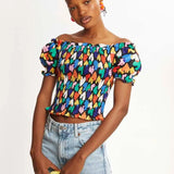 Top nido de abeja corazones - ECRU