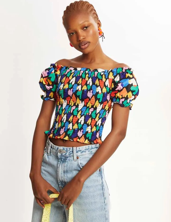 Top nido de abeja corazones - ECRU