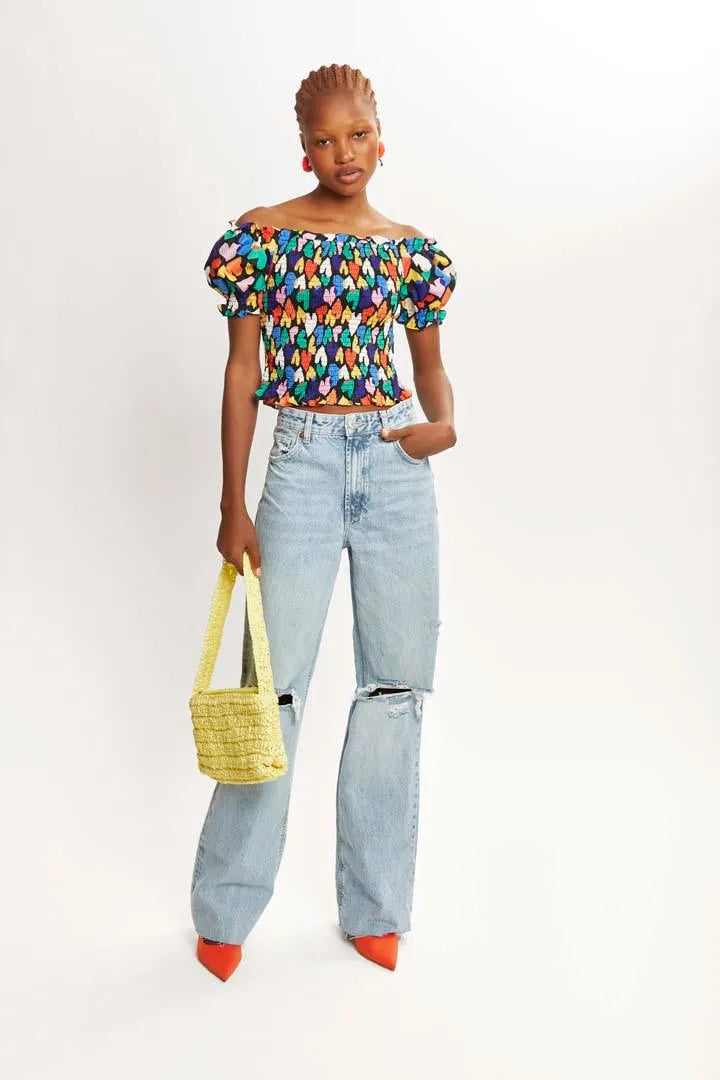 Top nido de abeja corazones - ECRU