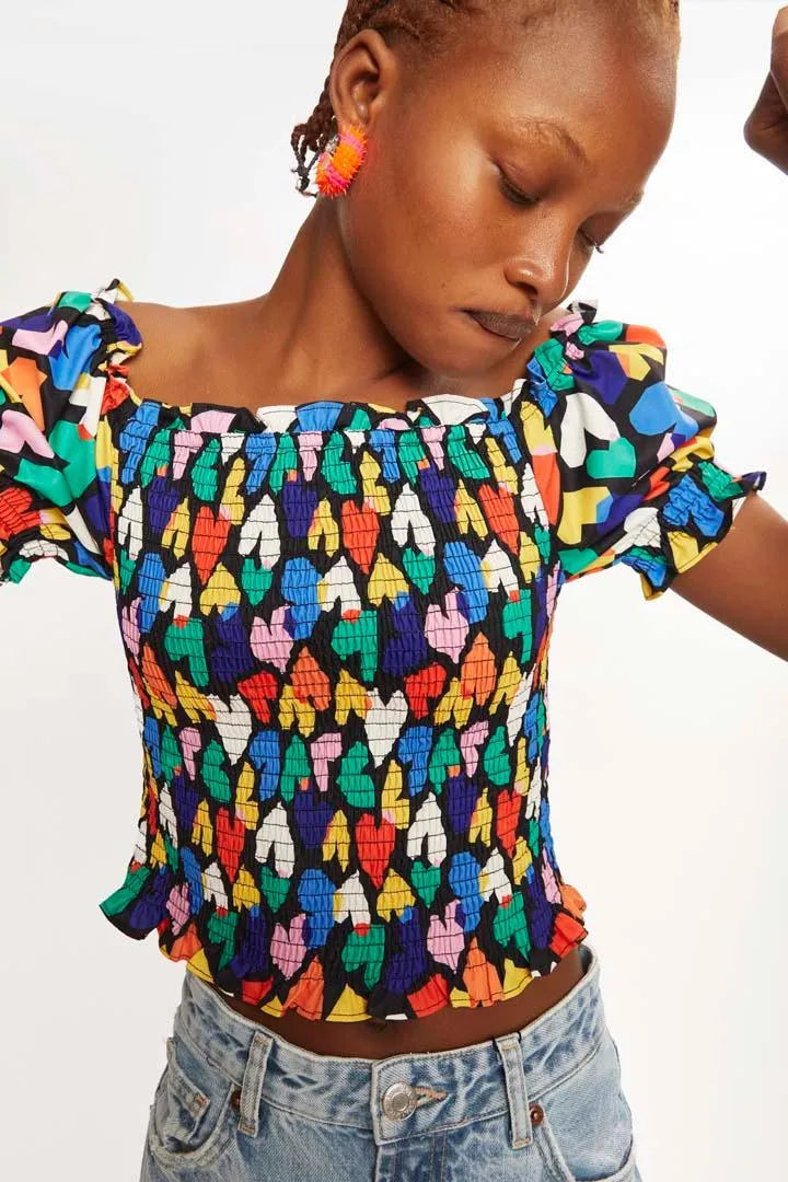 Top nido de abeja corazones - ECRU