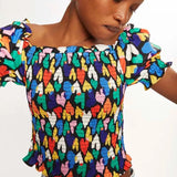 Top nido de abeja corazones - ECRU