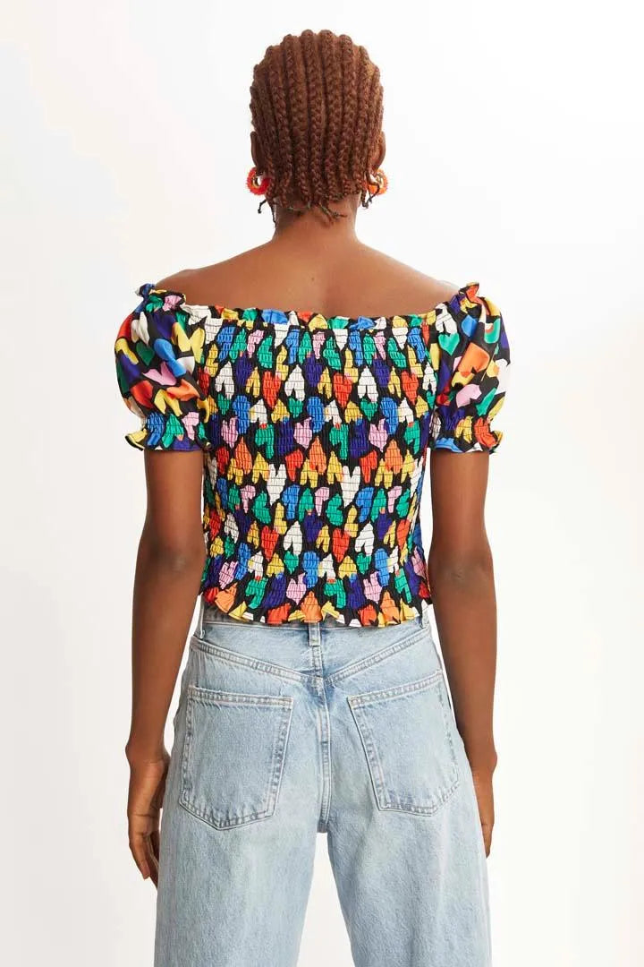 Top nido de abeja corazones - ECRU