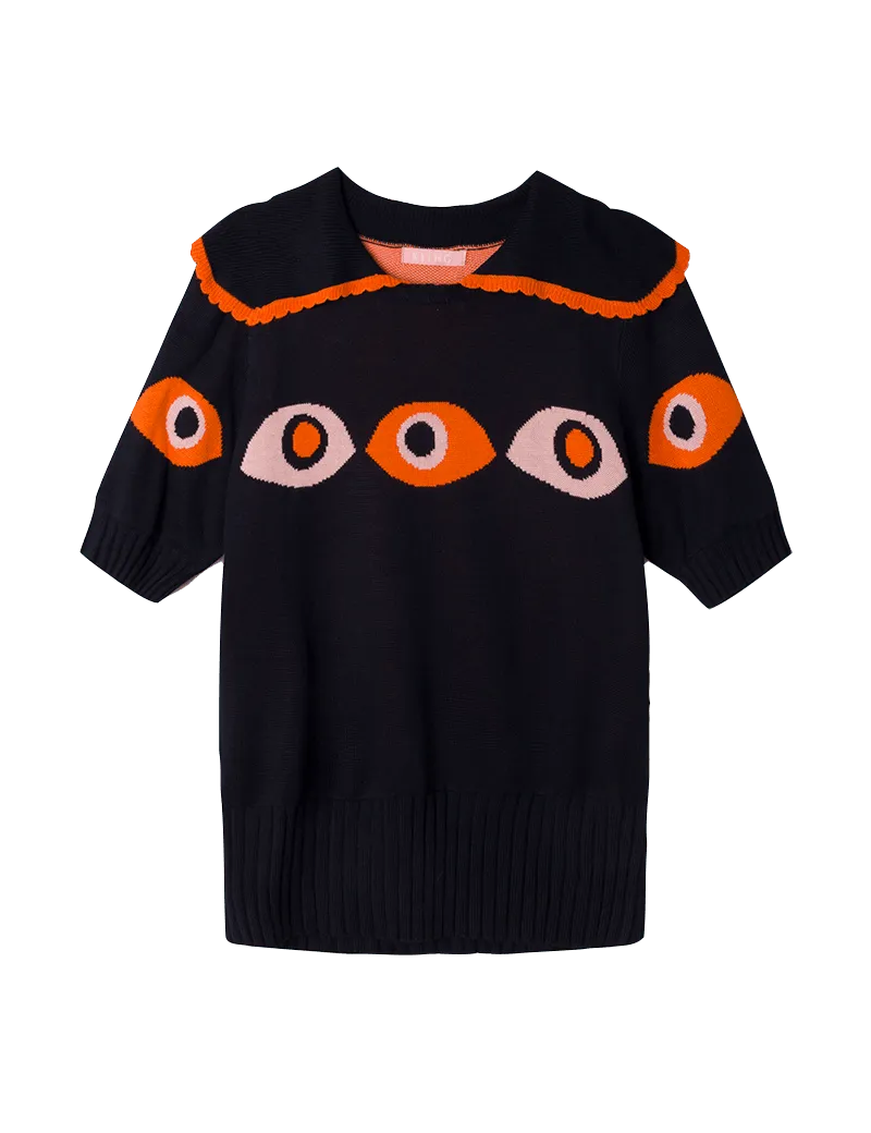 Top punto cuello bobo ojos - ECRU