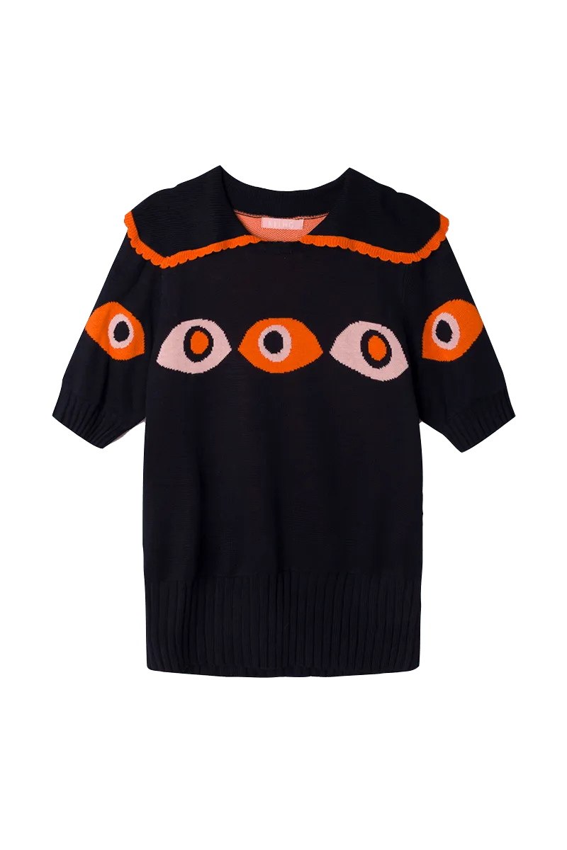 Top punto cuello bobo ojos - ECRU