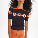 Top punto cuello bobo ojos - ECRU