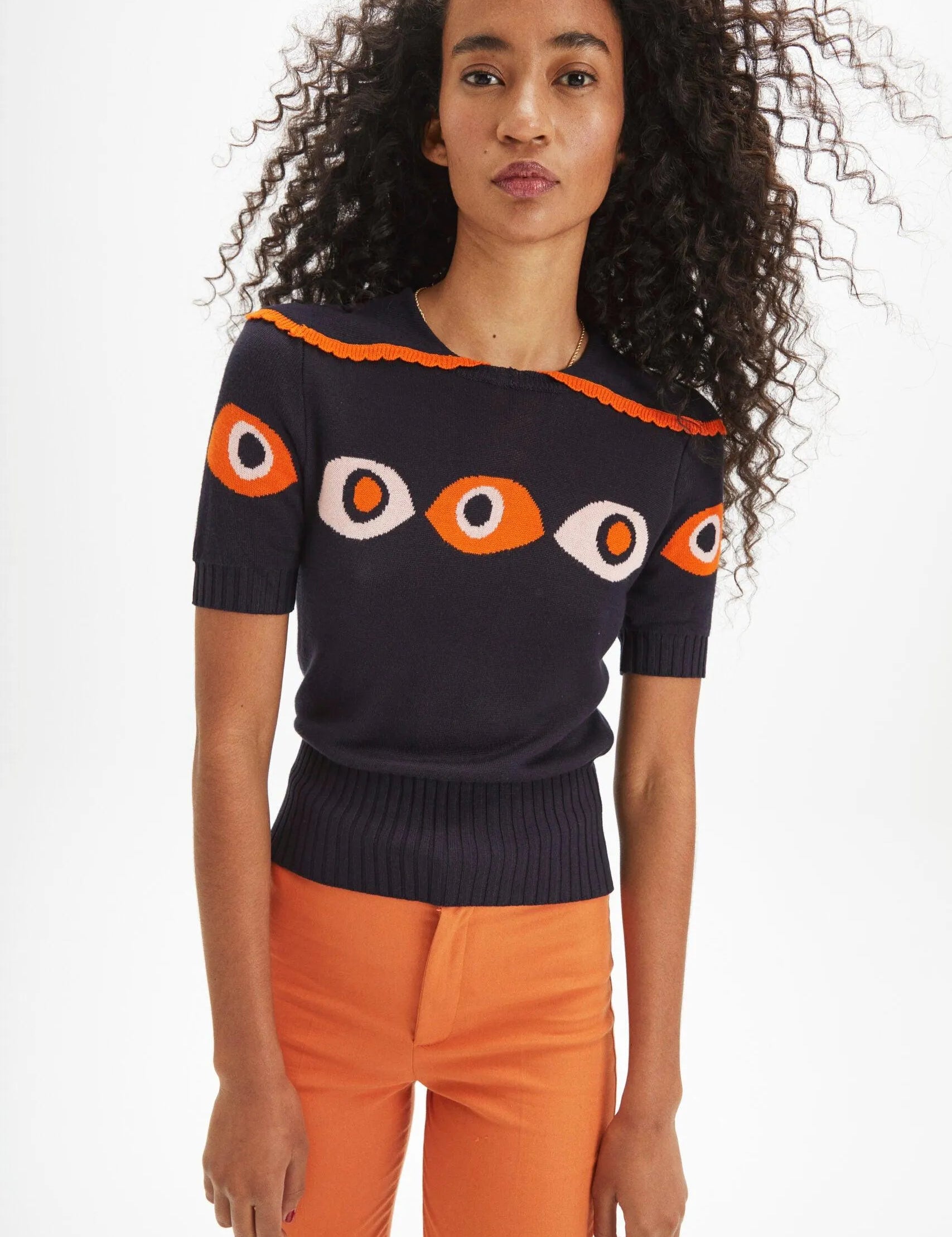 Top punto cuello bobo ojos - ECRU