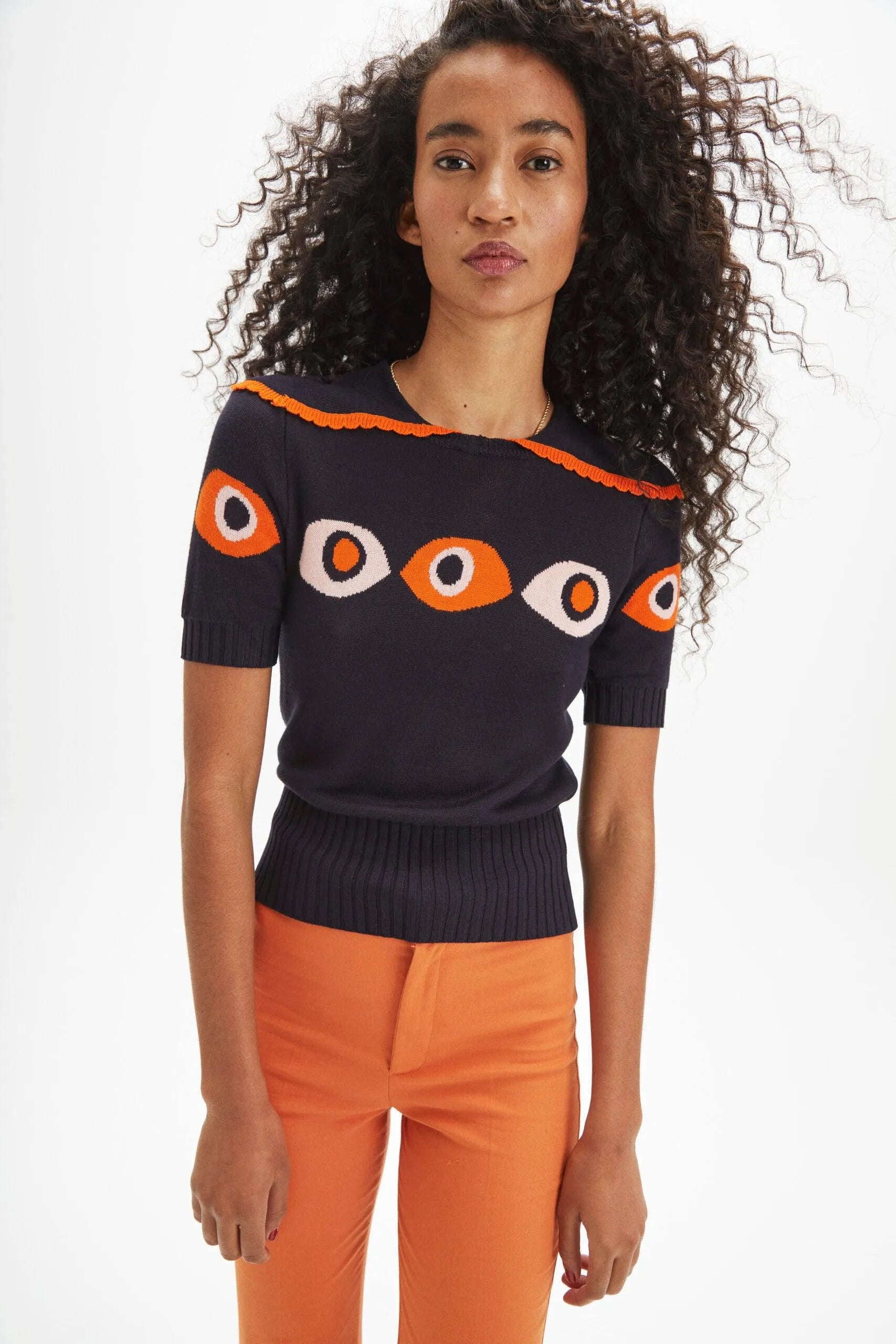 Top punto cuello bobo ojos - ECRU