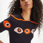 Top punto cuello bobo ojos - ECRU