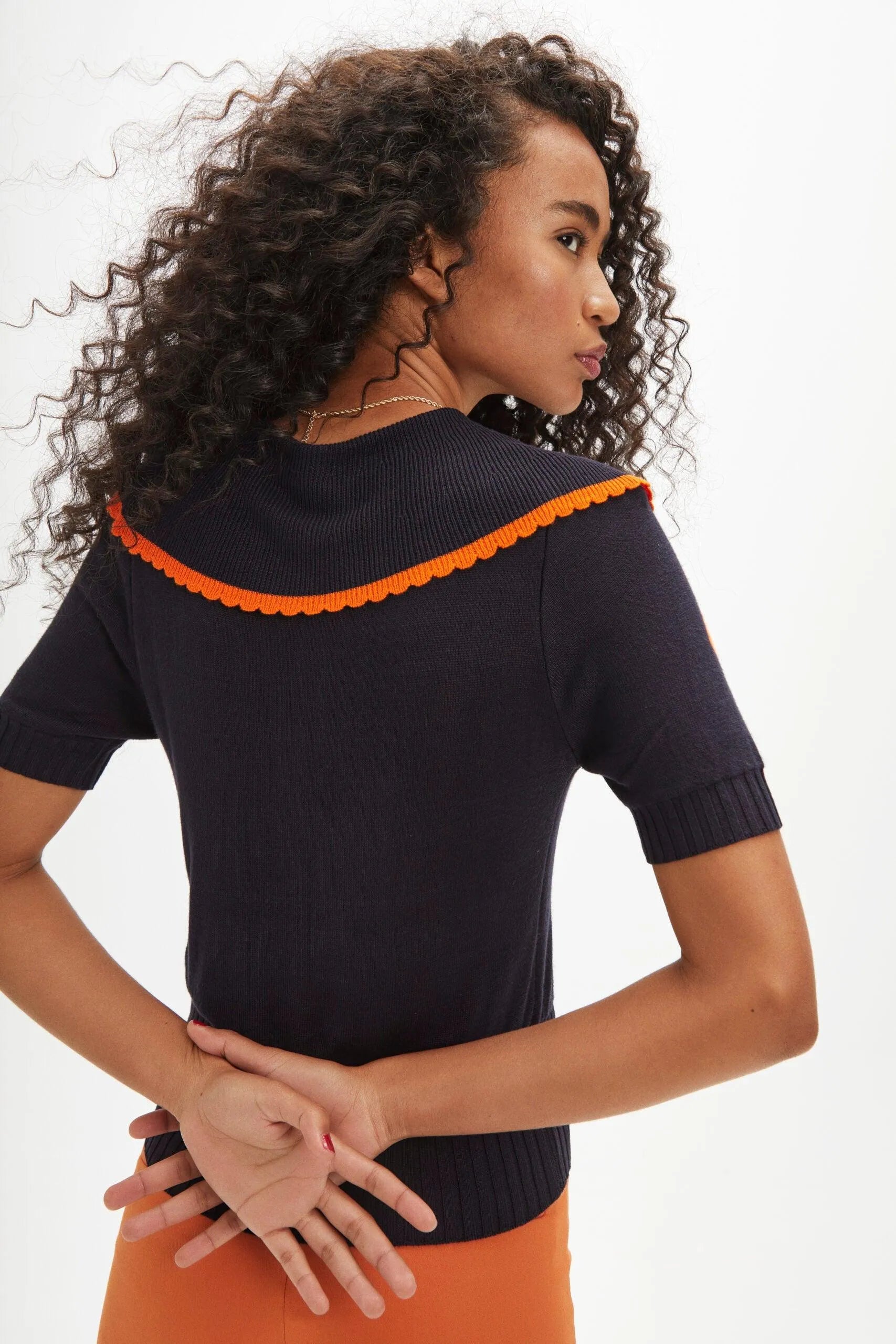 Top punto cuello bobo ojos - ECRU