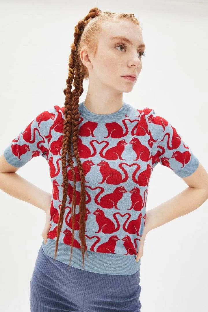 Top punto gatos - ECRU