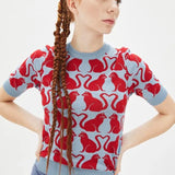 Top punto gatos - ECRU