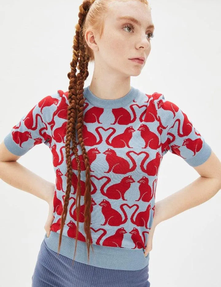 Top punto gatos - ECRU