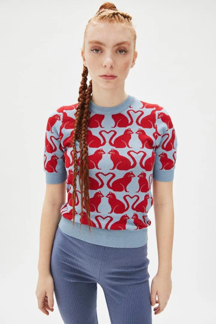 Top punto gatos - ECRU